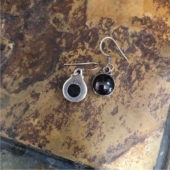 Sterling Silver Garnet Black Drop Earrings - Picture 2 of 4